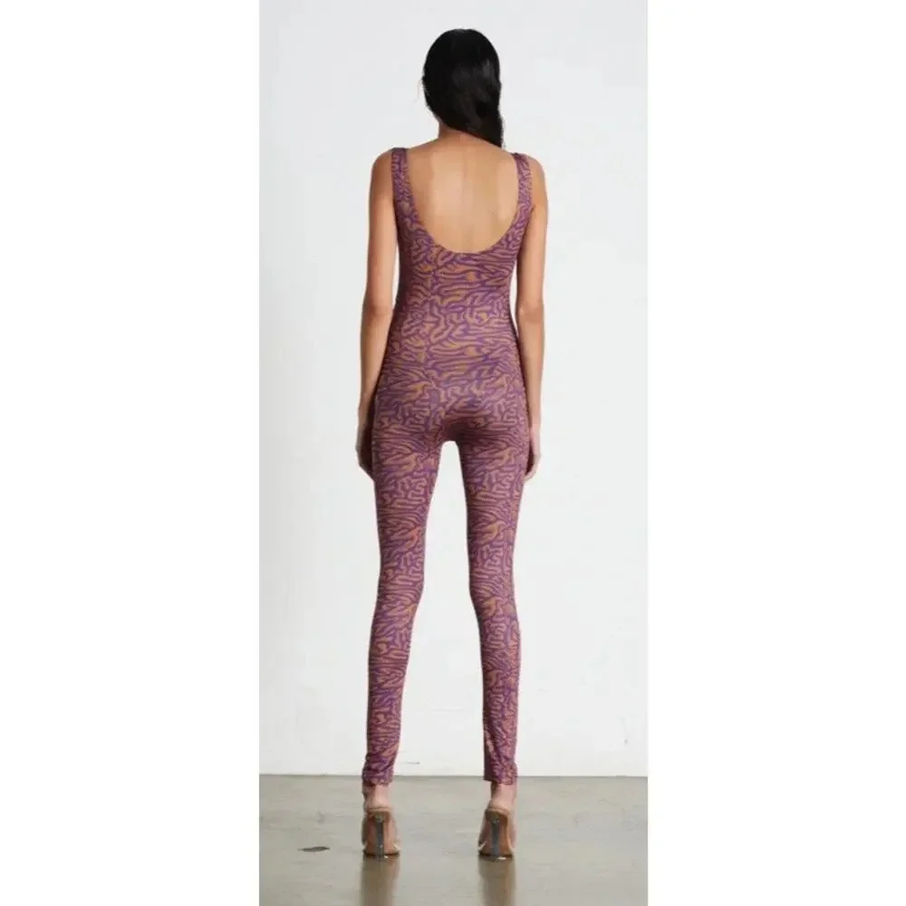 Maisie Wilen Printed Scoop Neck Sleeveless Revenge Body Catsuit Size M